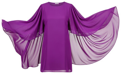 Purple chiffon dress with flowing sheer cape sleeves and elegant style isolated on transparent background
