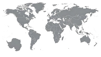 Fototapeta premium Gray world map with country borders on white background