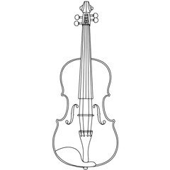 Fototapeta premium Illustration of a violin. Black lines outline the musical instrument on a white background