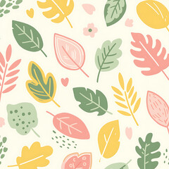 Colorful leaf pattern with floral elements