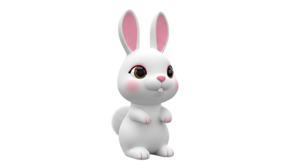 Cute 3D White Bunny with Pink Accents