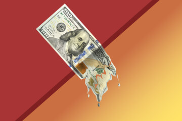 melting dollar inflation currency decline money loss financial crisis economic risk conceptual illustration