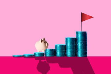 piggy bank savings growth coin stack financial progress investment journey success concept