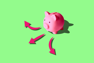 piggy bank direction choice financial decision money strategy uncertainty concept