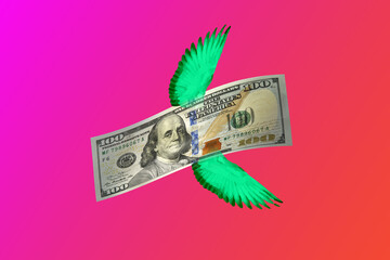 flying dollar fast money financial opportunity cash flow freedom concept