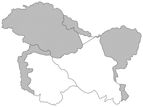 Vector Map of Jammu and Kashmir Conflict Zones Showing Indian Administered Areas versus Pakistan China Occupied Territories with Hatched Disputed Regions