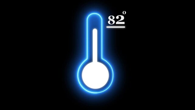 Thats indicates weather temperature 82 degree increase or decline. Neon Medical thermometer icon 4k animation...  