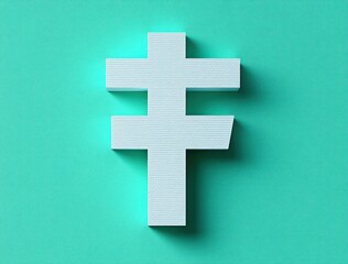 Obraz premium white double cross symbol casting shadow on turquoise background with textured surface and soft lighting