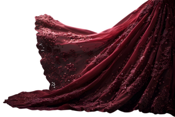 Classic maroon ball gown with voluminous layers, sparkling accents, and regal flair, perfect for a royal portrait