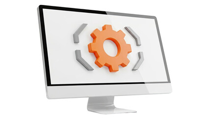 Computer screen with gear icon and arrows