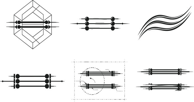 Electrical diagram vector, parallel line illustration, magnetic field concept, circular node design, engineering symbol, physics schematic, technical art