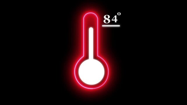 Thats indicates weather temperature 84 degree increase or decline. Neon Medical thermometer icon 4k animation...  