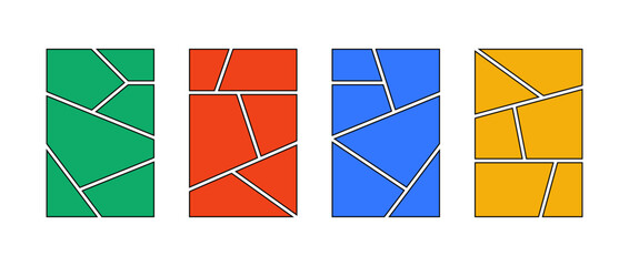 Bright comic book panel frames set. Pop art template grid page collection. 6 image collage moodboard layout pack. Picture mood board ideas. Storyboard design for photo, poster, manga mockup. Vector