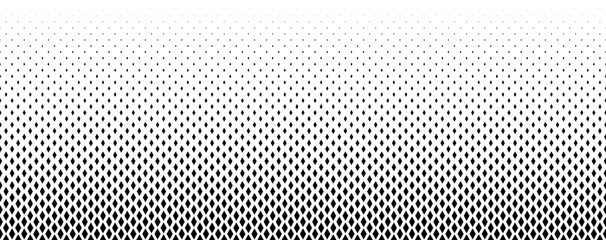 Obraz premium Fading diamond shape gradient pattern. Abstract rhombus gradation background. Back and white rhomb halftone wallpaper for graphic design, poster, medical banner. Vector vertical transition pattern bg