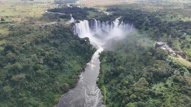 Breathtaking aerial overview of the massive Calandula Falls on the Lucala River, Calandula Municipality, Malanje Province, Angola, Africa