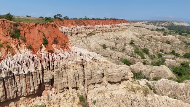 Stunning aerial panorama over the vast eroded clay cliffs of Miradouro da Lua (Viewpoint of the Moon) in Belas Municipality, Luanda Province, Angola, Africa