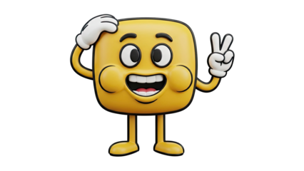 Smiling Yellow Emoji with Peace Sign and Hand on Head