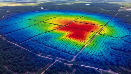 Satellite thermal imaging reveals heat distribution across a vast agricultural plantation of NDVI portraits of palm oil
