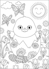 Fototapeta premium Easter Chick Coloring Page for Kids Printable Vector