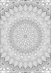 Mandala Pattern Coloring Page For Adults Relaxation Line Art Vector