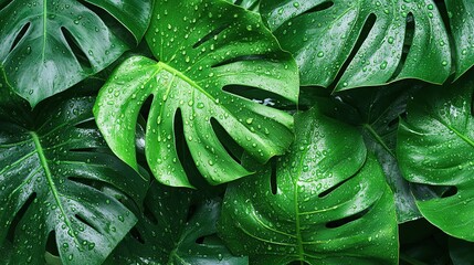 Fototapeta premium Close Up of Wet Lush Green Leaves