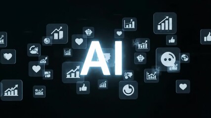 Artificial Intelligence AI concept with digital icons and data visualization. - Powered by Adobe