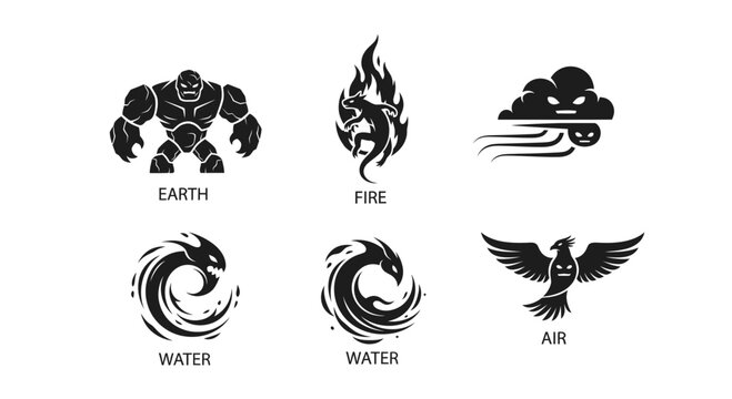 Dynamic elemental symbols representing earth fire water and air for powerful design concepts