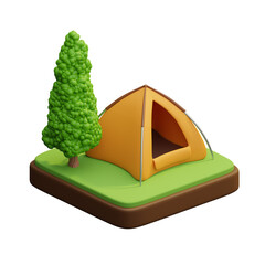 Camping Tent with Tree 3d illustration