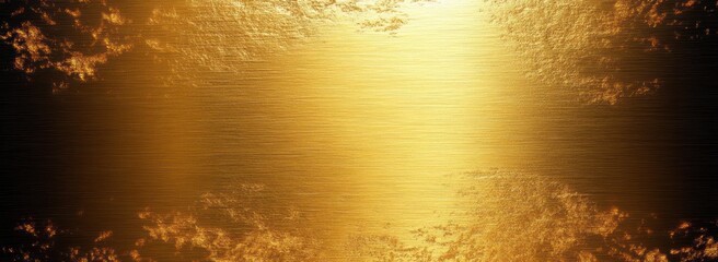 brushed gold metal surface with horizontal grain and glowing center, textured molten edges conveying a warm luxurious radiant mood