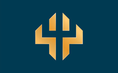 Obraz premium A minimalist, geometric logo featuring a trident with clever use of negative space. The design emphasizes balance, strength, modernity, sophistication, and is memorable. Perfect for a masculine-style.