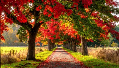 Fall foliage canopy over a path