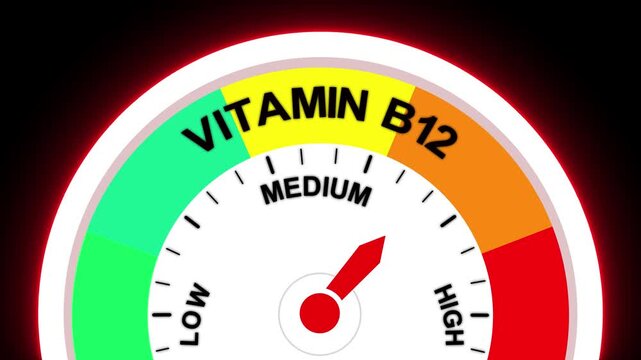 Vitamin B12 meter showing medium level gauge indicator meter measurement.