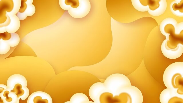 Abstract paper cut background with yellow waves and stylized popcorn shapes for cinema menu or snack food backdrop
