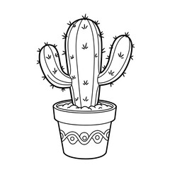 Potted Cactus A minimalist line drawing of a potted cactus with thick, bold outlines