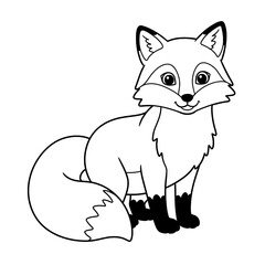 Cartoon fox outline of a cute smiling, simple animal with a fluffy neck