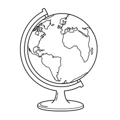 Outlined globe of the Earth continents, positioned with stand on white background