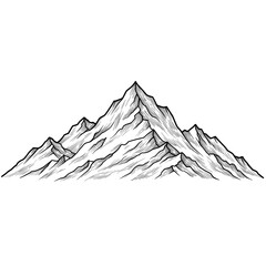 Monochromatic rugged peaks in a hand-drawn, etched mountain illustration