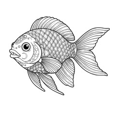 Stylized line drawing of a fish showing fins, body scales and circle details around the eye