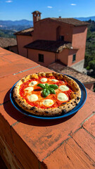 Margherita pizza on terracotta
