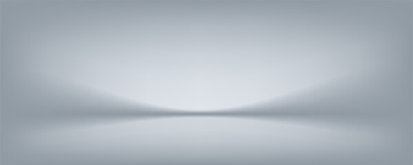 White grey studio room. Limbo light background. Abstract 3d gradient backdrop for product presentation. Minimal wall scene spotlight. Showcase, promotion display. Vector stage mockup illustration