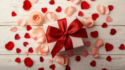 gift box with red ribbon on red background