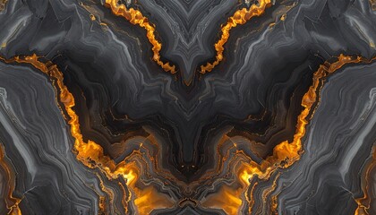 Abstract Black and Gold Marble Texture with Fiery Veins.