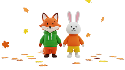 Cute Fox and Rabbit Friends in Autumn