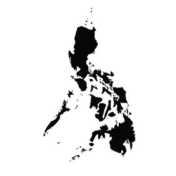 Black silhouette map of Philippines on white background country Asia