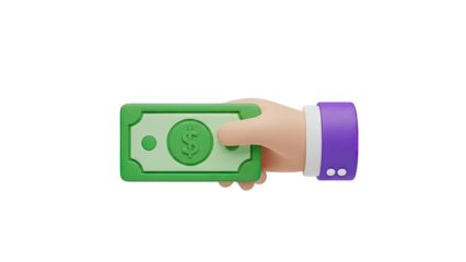 3D Cartoon Hand Holding Dollar Bill