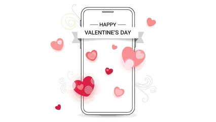 Valentine's Day smartphone greeting with floating hearts illustration