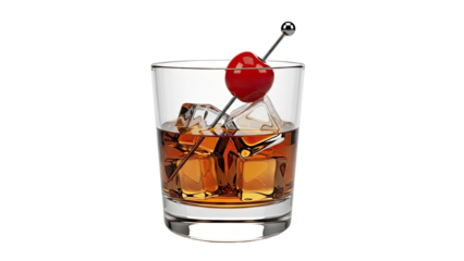 Cocktail with Ice and Cherry Garnish