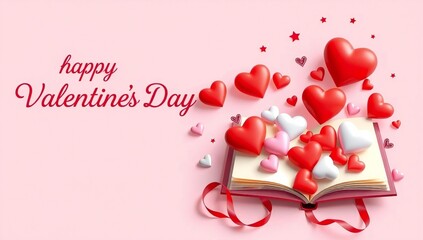 Happy valentine's day with hearts in a book