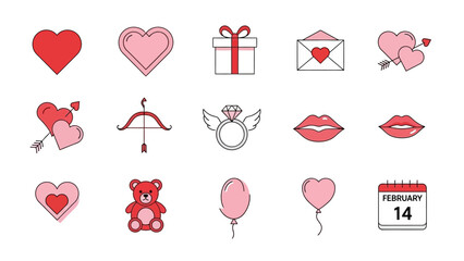 Valentine's Day Icon Set Featuring Hearts, Gifts, and Cupid Elements