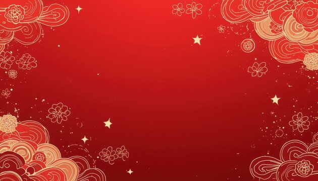 A vibrant red background with intricate golden designs and patterns for chines new year